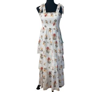 J Gee White Floral Smocked Tiered Ruffle Sun Dress Size Petite Medium‎ PM NWT